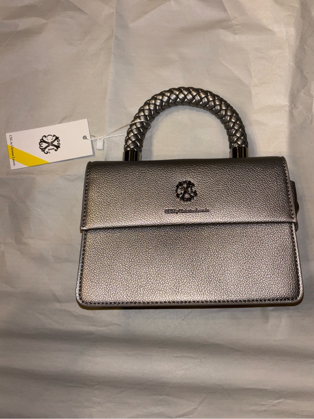 Christian Lacroix Metallic Silver, Pewter, Braided-Handle Mini Bag